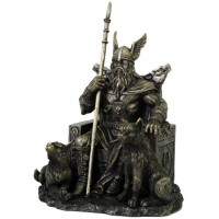 Odin the All-Father Norse God with Wolves Statue